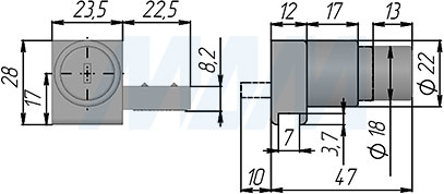 Размеры замка ДУКО для раздвижных дверей из алюминиевого профиля (артикул 8620/8000-S), чертеж 1