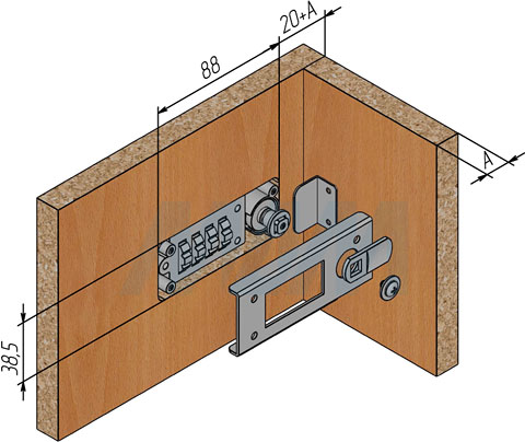 Установка поворотного замка с кодом для 1-ой двери (артикул DL-002), схема 2
