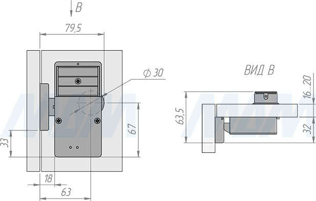 Установка выдвижного электронного (RFID) замка INVISIBLE для 1-ой двери (артикул SDCW-VIS), схема 1