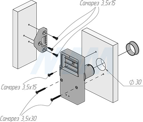 Установка выдвижного электронного (RFID) замка INVISIBLE для 1-ой двери (артикул SDCW-VIS), схема 2