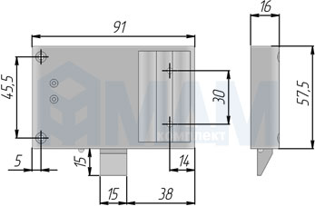 Размеры выдвижного электронного (RFID) замка INVISIBLE для 1-ой двери (артикул SDCW), чертеж 1