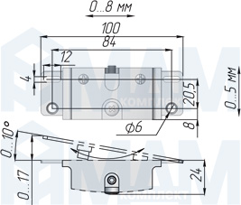 Размеры креплений к фасаду для бутылочниц ELT, ELQ (артикул PREL015P)