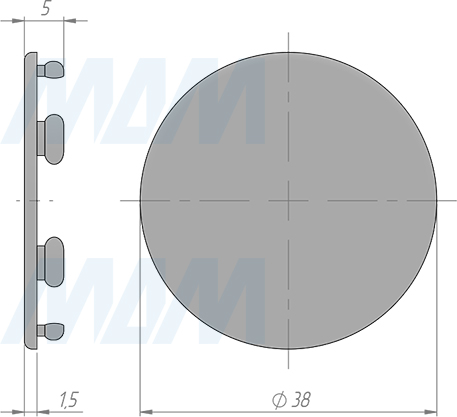 Размеры заглушки для технологических отверстий, диаметр 35 мм (артикул CC.35D)