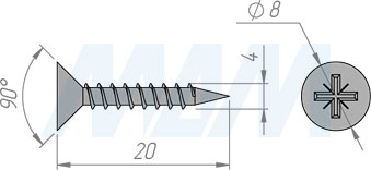Размер самореза 4x20 мм с потайной головкой под крест (артикул CHS 4,0 X 20)
