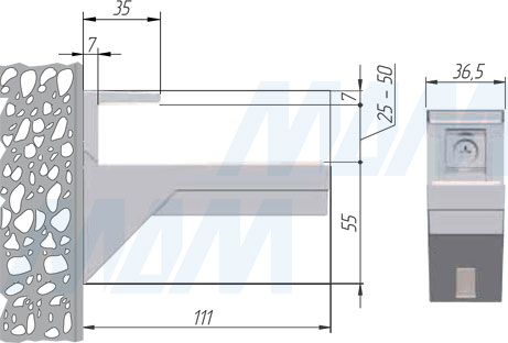 Размеры менсолодержателя KALABRONE MAXI для деревянных полок 25-50 мм (артикул 1 62200 30)