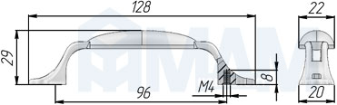 Размеры ручки-скобы с межцентровым расстоянием 96 мм (артикул WMN.93)