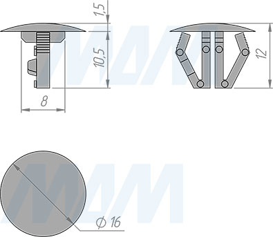 Размеры пластиковой заглушки для отверстия D9-11 мм в листовом металле (артикул CC.9-11)
