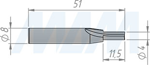 Размеры концевой пазовой фрезы D=4 мм, L=51 мм, B=11 мм, Z=2+1 (артикул C101.040.R)