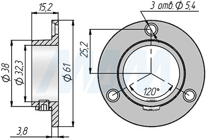Размеры консоль-крепления к плоскости, диаметр 32 мм, зажимная шпилька (артикул JOK.015B.CR/32 02)