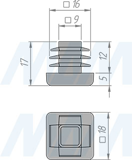 Размеры пластиковой заглушки ЛОФТ 18х18 мм (артикул LF.18)
