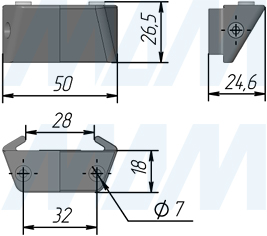 Размеры универсального фиксатора SLIM для стеклянных и деревянных полок (артикул SL3522)