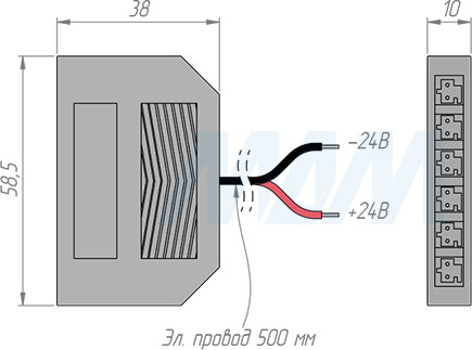 Размеры разветвителя на 6 розетки с проводами 500 мм, 24V (артикул DIS-LED-WR-6-24V)