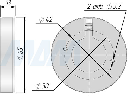 Размеры точечного круглого светодиодного светильника LUNA для накладного монтажа (артикул LN12)