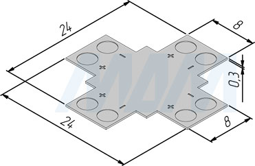 Размеры X-образного коннектора STRIP для светодиодной ленты 8 мм (артикул LSA-8-SP-X)