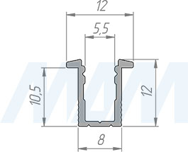 Размеры врезного узкого профиль SM7 для ленты с основанием 5 мм, 12х12 мм (артикул LSP-FM7-ALU)