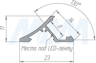 Размеры накладного профиля SM5 для светодиодной ленты, 23х11 мм (артикул LSP-SM5-ALU)
