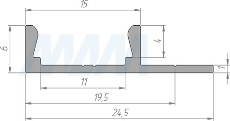 Размеры накладного профиля SM6 24,5х6,2 мм для светодиодной ленты (артикул LSP-SM6-ALU)