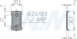 Размеры кронштейна датчика беспроводного диммируемого выключателя на преграду, 12/24V, 60/120W (артикул SW1-RC-DS-1)