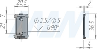 Размеры кронштейна датчика беспроводного диммируемого выключателя на преграду с 2 датчиками, 12/24V, 60/120W (артикул SW1-RC-DS-2)