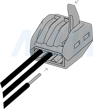 Установка клеммы 222 с рычажком, 3 порта, для провода 0,5-4 кв. мм, ток 16 А (артикул TE-222-X3-1)